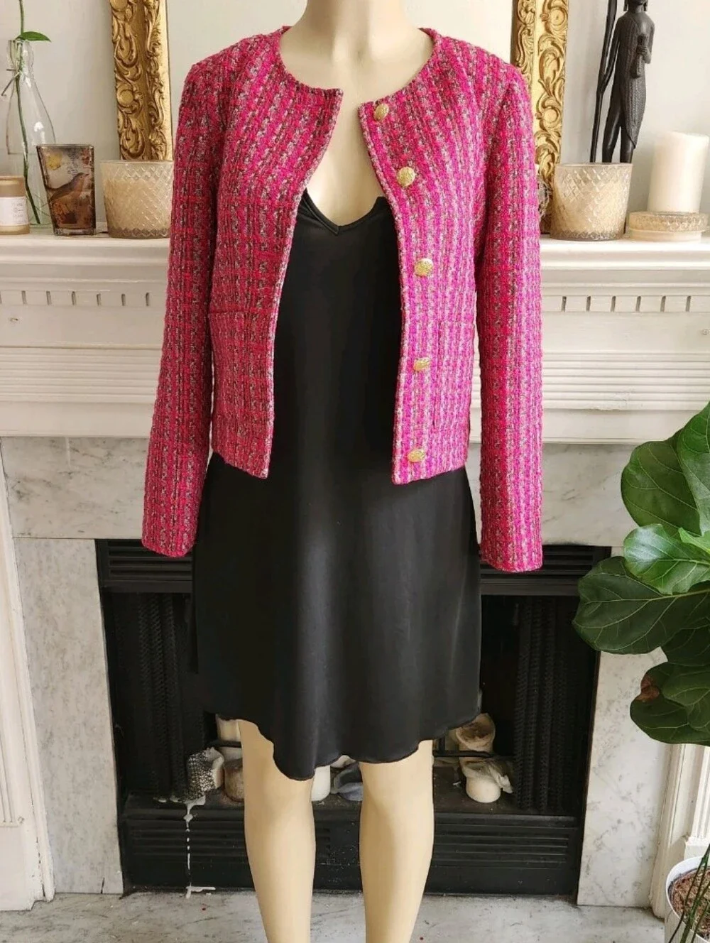 J Crew Factory Pink Plaid Cropped Blazer Size 4 Boucle Preppy Barbie Elle Woods